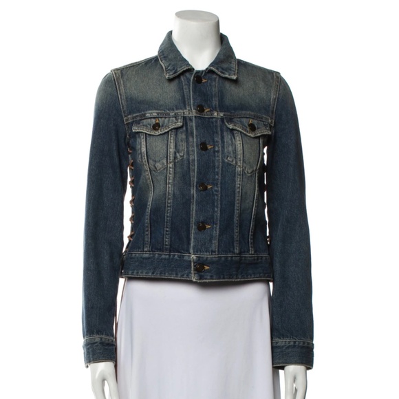 Saint Laurent 2018 Denim Jacket Size: XS Women's Jacket Leather Trim Embellishme